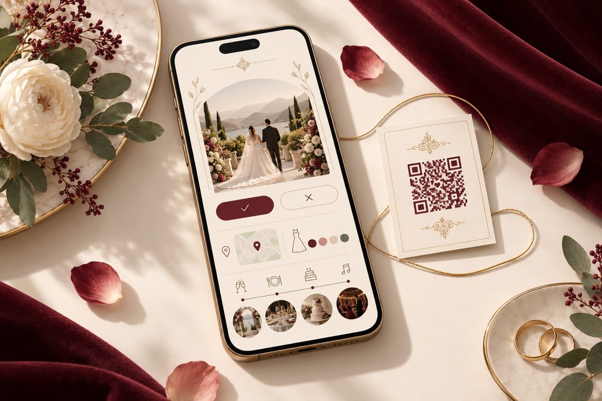 Свадебный сайт-приглашение на смартфоне: RSVP, карта и дресс-код по одной ссылке с QR-кодом